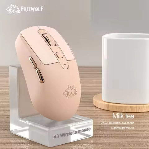 ABS Pink Skin A3 Bluetooth Mouse Silent FREEWOLF Dual Mode Power Linght,5-Speed DPI,PAW3212 Chip Sil