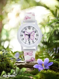 1款白色蝴蝶設計休閒可愛不分男女兒童石英手錶