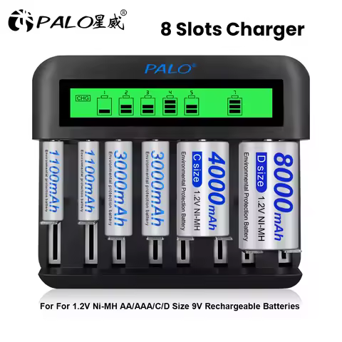 Universal 8 slots LCD Display Smart Battery Charger EU/US Plug for 1.2V Ni-MH Ni-CD AA/AAA/C/D Size