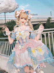 Hot  Christmas Cos Clothing Magic Girl Lolita Pink and blue dress Jsk Flower Wedding Dress Heavy Ind