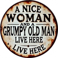 1pc Vintage Wooden Sign "A Beautiful Woman And An Angry Old Man Live Here" - 20x20cm, Folk Art Paint