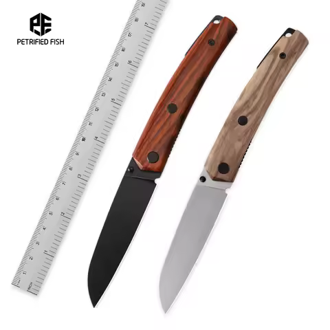 Petrified Fish PF719 Folding Knife 14C28N Steel Wood Handle Satin Pocket Outdoor Camping Hiking Surv