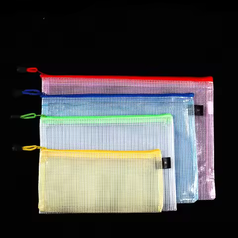1PCS Mesh Zipper Pouch Document Bag Waterproof Zip File Folders A4 A5 A6 School Office Supplies Penc