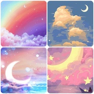 DIY Paint by Numbers kit with Frame & box | Moon | Rainbow | Clouds