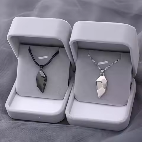 Good Simple Quality Couple Pendant Necklace Electrocardiogram,Magnetic Heart,Pendant Splicing Neckla