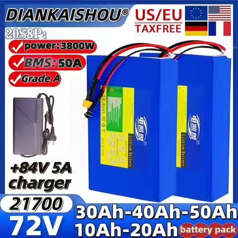 21700 72V 50Ah 40Ah 30Ah 20Ah 10Ah Lithium battery pack With 50A BMS 2000W~3800W For E-tools motorcy