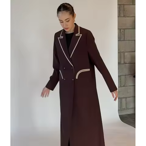 High Quality Brown Women Blazer Doubel Breasted Peak Lapek Business Smart Casual 1 Piece Luxury Abay