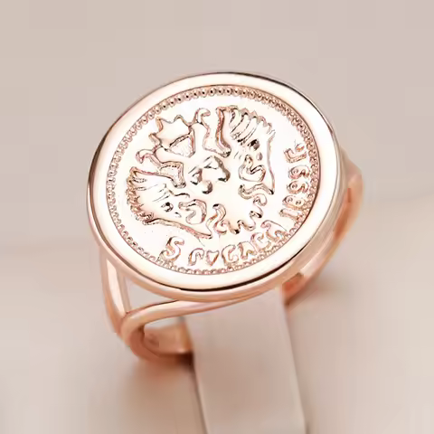 Kinel Hot 585 Rose Gold Color Antique Big Rings For Women Original Design Luxury Round Shape Carved 