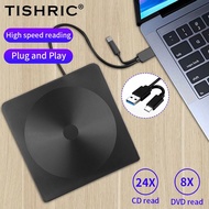 TISHRIC USB External DVD Drive CD Player Reader DVD-ROM CD-ROM USB3.0/USB2.0/Type C External DVD Pla