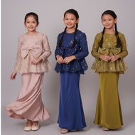 Baju Kurung Peplum Moden Budak Perempuan Baju Raya Kanak Kanak 2026 Olive Sage Green Rich Brown