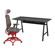 UTESPELARE/STYRSPEL 電競桌/椅, 黑色 灰色/紅色