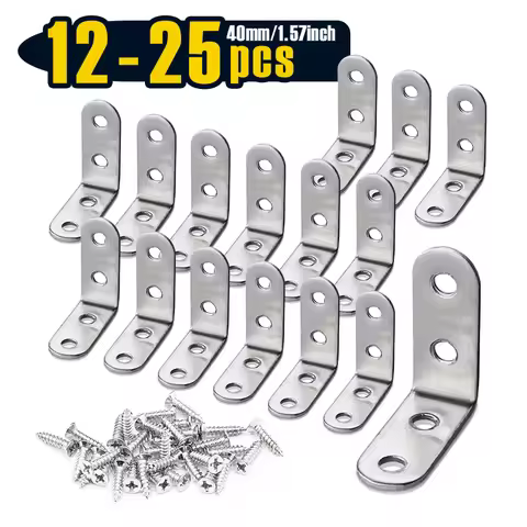 12-25 Stainless Steel 90 Degree Angle Silver L Shaped Bracket, 40x40mm(1.57x1.57 Inch) Corner Brace 