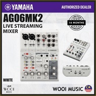 Yamaha AG06MK2 6-Channel Live Streaming Mixer / USB Mixer / Audio Interface - White