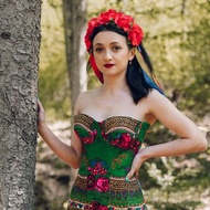 Ukrainian superwoman, corset, cross stitch, embroidery