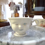 90年美國中古董陶瓷立體可愛娃娃臉咖啡杯茶杯搞怪收藏咖啡店擺設
