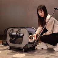 2-in-1 Detachable Pet Travel Carrier: Rolling Luggage & Backpack for Cats Dogs, Windproof & Removabl