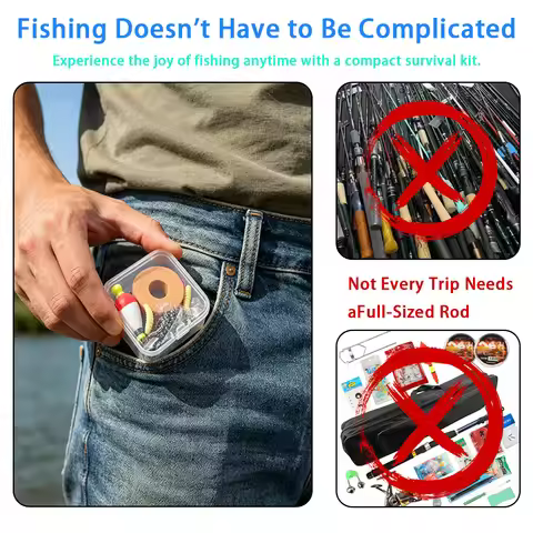 Portable Emergency Fishing Gear Set，Portable Outdoor Emergency Fishing Kit with Bobber, Hooks, Lures