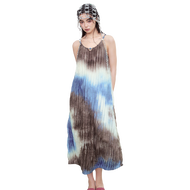 ELFSACK เดรสยาวสายเดี่ยว Tie-Dye จับจีบ แขนกุด คอฮอลเตอร์ เนื้อพลิ้ว
