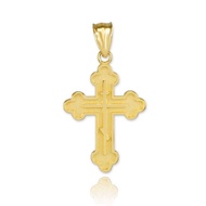 Certified 10k Gold Eastern Orthodox Cross Charm Pendant (Yellow-Gold)