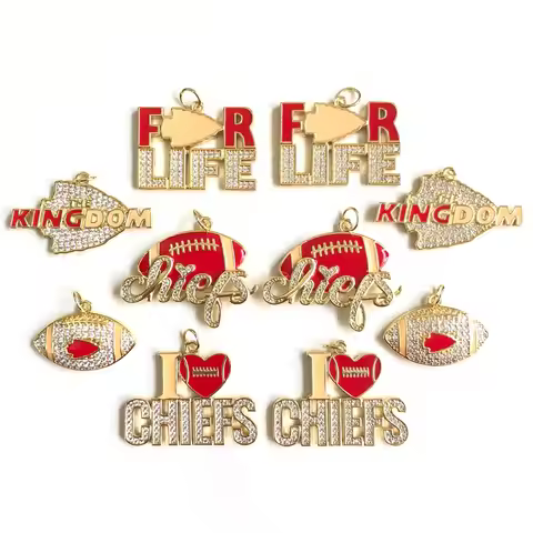 10pcs Cubic Zirconia Pave Chiefs American Football Mix Charm Exquisite Pendant Bundle for Women Neck