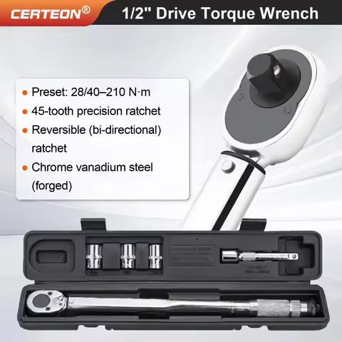 1/2 Inch Torque Wrench 28-210Nm Adjustable Ratchet Dual Direction Automotive Repair Socket Wrench Se