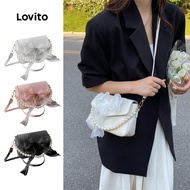 Lovito Casual Plain Bow Tie Pearl Handbag Adjustable Shoulder Strap Cute Small Shoulder Bag for Wome