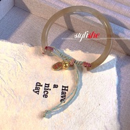 Bell tassel bracelet bangle for women Imitation jade bangle braided rope adjustable bracelets Chines