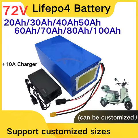 72V Lithium LiFePO4 Battery with Charger 40Ah 50Ah 60Ah 80Ah 100Ah BMS for Scooter Electric Bike Mot