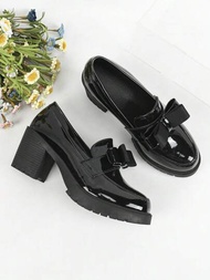 女式黑色高跟鞋平台鞋,厚底專業漆皮商務便鞋,具有防水底