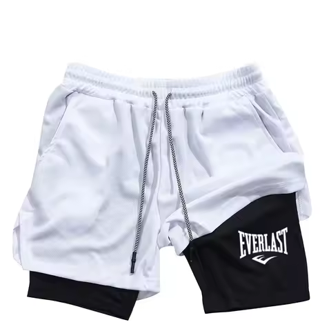 Men's Compression Gym Shorts EVERLAST Printed Sports Pants Double Layer Quick Drying Basketball Beac