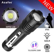 Asafee 101 Mini Portable XHP50 LED Flashlight Waterproof IPX4 Zoom Lantern 500LM 5 modes Torch with Pen Holder use 14500/AA battery