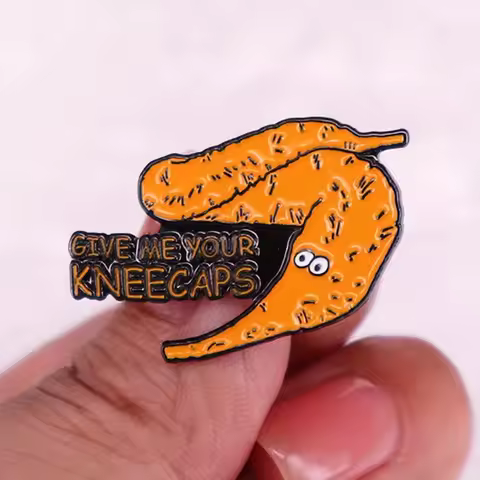 "Give Me Your Kneecaps" Fun Caterpillar Brooch Pins Lapel Badge Accessory