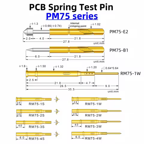 PM75 Series Nickel Plated Brass Spring Test Probe Test Pin Pogo Pin Electric Needle PCB Test Tool PM