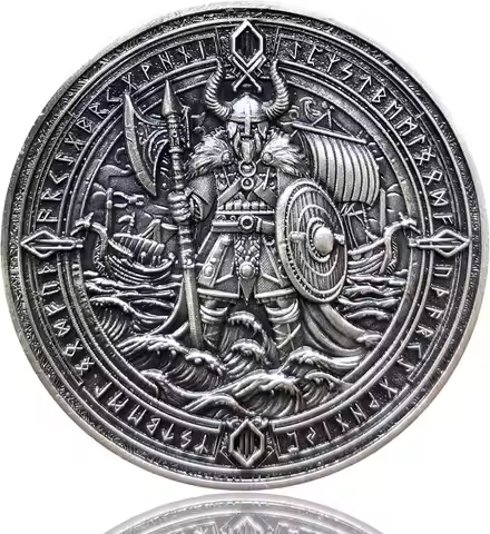 Viking Warrior Challenge Coin - 1.57 Inch Zinc Alloy, Intricate Norse Mythology Design, with Protect