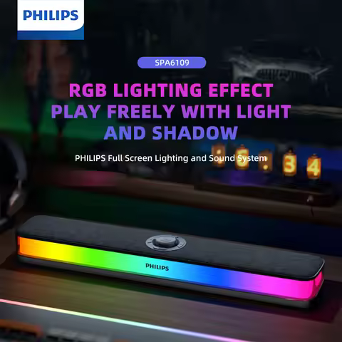Philips SPA6109 Gaming Desktop Soundbar Full Screen RGB Noise Reduction Speaker with Mic Wired BT 5.