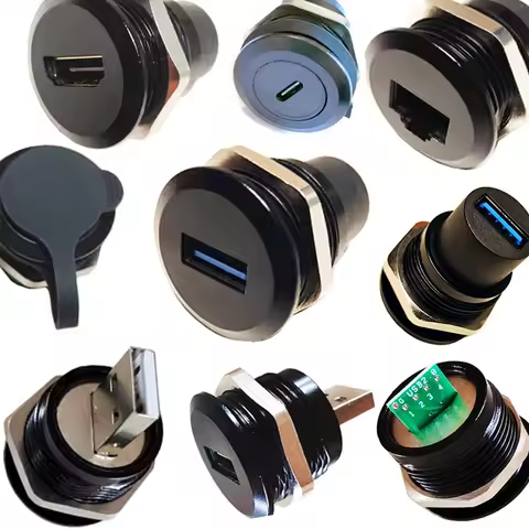 1Pcs Metal Round Socket Module D Type RJ45 Straight Through Network USB2.0 USB3.0 Connector Panel Mo