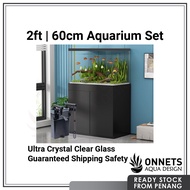 2ft 60cm Aquarium Set Ultra Crystal Clear CC Arowana Fish Tank Set Cabinet Cover 超白龙鱼草缸