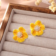 Yellow Drip Glaze Begonia Flower Earrings Light Luxury Niche Design Super Fairy Fashion Earrings Sma