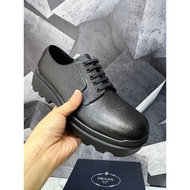 Prada Prada Round Toe Derby Shoes Thick-Soled Genuine Leather Casual Lace-Up Big Toe Leather Shoes M