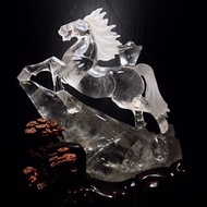 收藏級天然水晶馬到成功擺件 立體精雕 造型飽滿 包裹兩處水膽