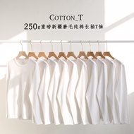 [Ready Stock] Straight Hair 0g Heavy Cotton Long-Sleeved T-Shirt Women Men Women Solid Color White R