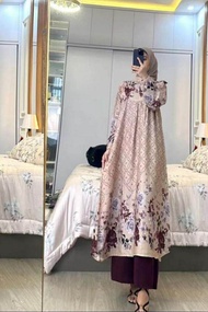 Set Long Tunik Zura Tunik Rayono Diamond Busui Gamis Rayon Tunik Berkancing