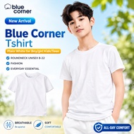 (HM) Blue Corner Tshirt Plain White for Boy/girl Kids/Teen ROUNDNECK UNISEX 8-22 FASHION