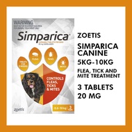 Simparica 20mg Orange Chewable Dog 5.1 - 10kgs 3 Tablets / Box