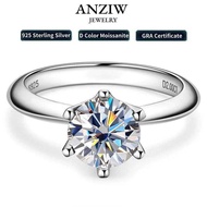 Anziw 2CT 3CT Moissanite 1CT 0.5CT Wedding Engagement Ring Sterling Sier for Women Solitaire Dia Fin