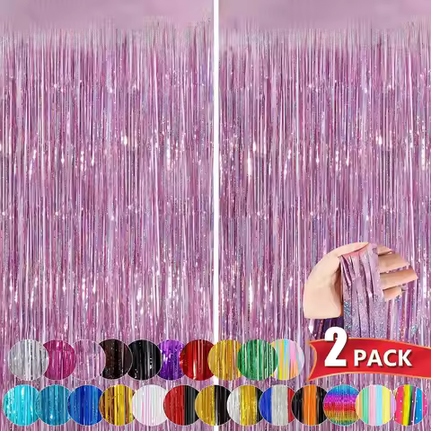 Metallic Tinsel Foil Fringe Curtains Photo Backdrop Glitter Streamers Foil Fringe Backdrop Curtain f
