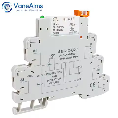 Ultra Slim Relay DIN Rail Mounting with LED 6A Ultra-thin Electromagnetic Relay Module HF41F 12-ZS 2