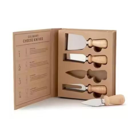 4pcs/6pcs Oak Cheese Knife Set Cheese Knife and Butter Knife Kraft Paper Box Packaging Cheese Tools 