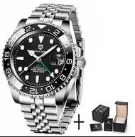 มีสต็อกในประเทศไทย นาฬิกาผู้ชาย นาฬิกาลำลองผู้ชาย Pagani Design 1662 GMT automatic laxury man watch, 40mm dial, Ceramic bezel (Batman, black) sapphire crystal