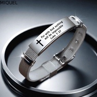 MIQUEL Inspirational Quotes Braclets, Silver Bible Verse Family Friendship Bracelet, Wristband Adjus